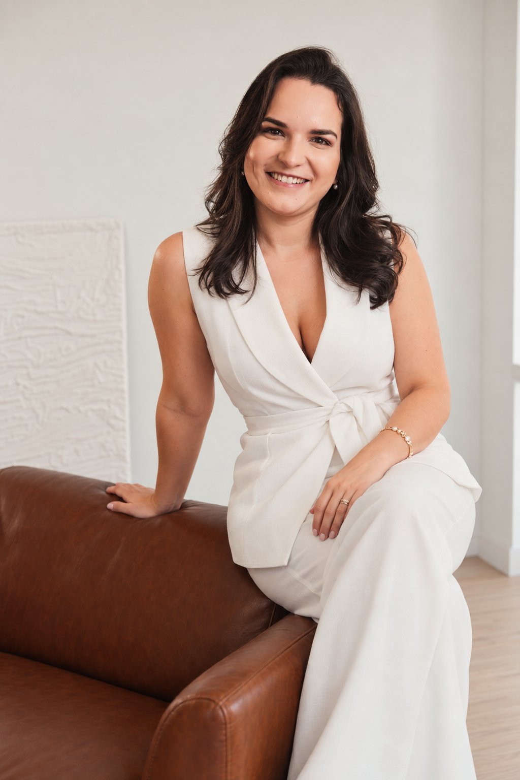 Dra. Paula Vilhena sorrindo em um ambiente acolhedor